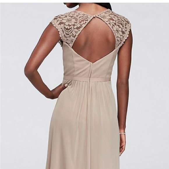 Long Mesh Dress with Cap Sleeves Ice Blue David’s Bridal Dress - Picture 3 of 5